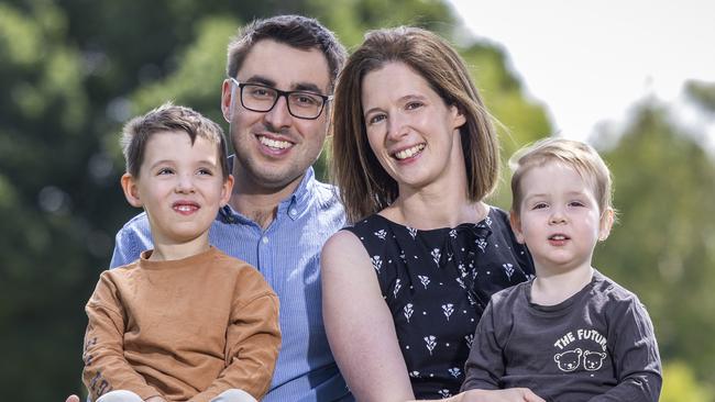 Husband and wife Karen and Chris Jones-Pidgely were part of a kidney donor program. Pictured with kids Thomas 4 and Alexander 2. Picture by Wayne Taylor 22nd January 2025