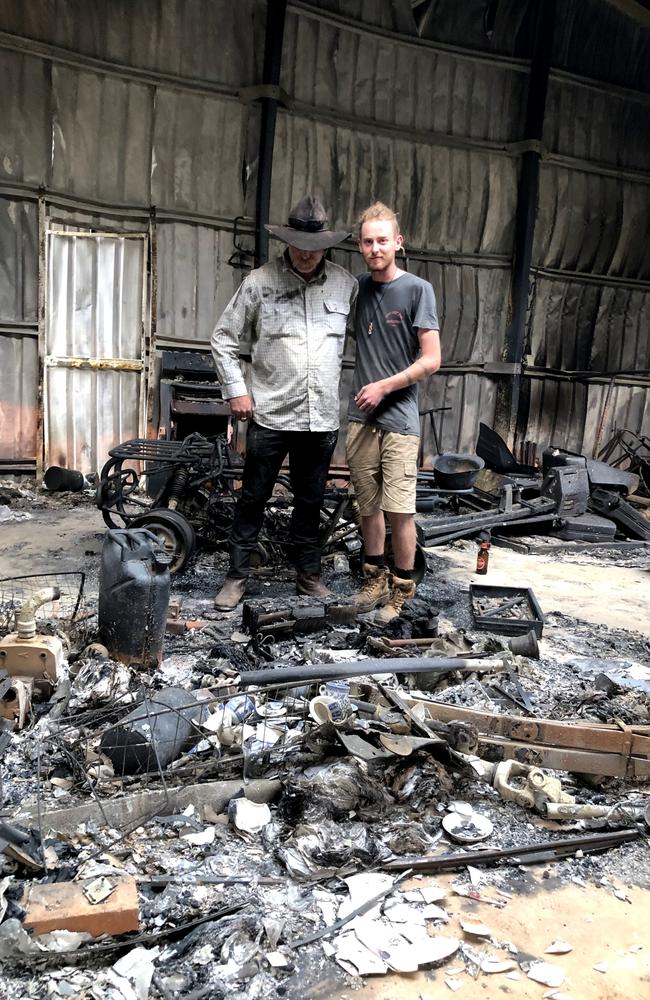 Paul and his son Kyle Miscamble who lost their home. Picture: Perry Duffin