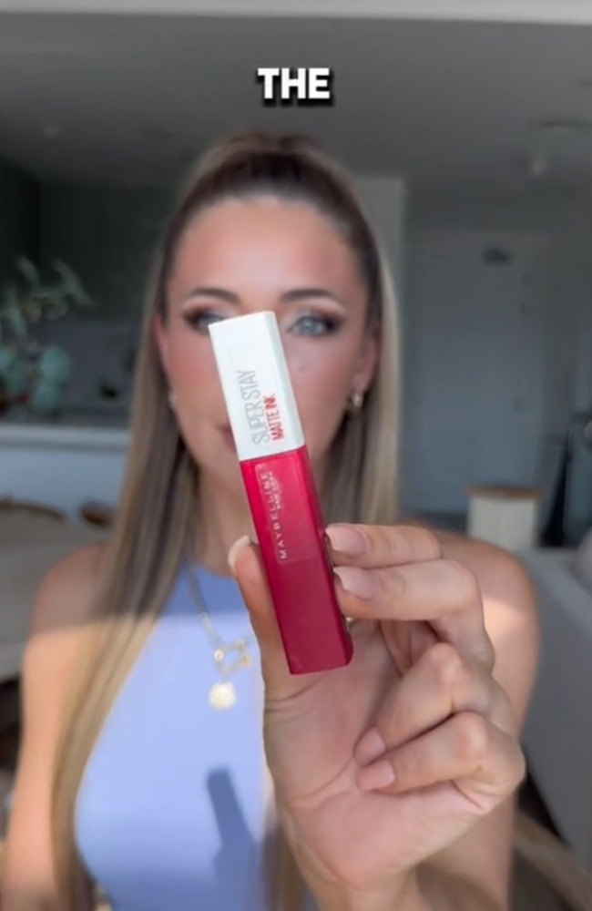 She also revealed this Maybelline Superstay Matte Ink – currently $12 at Chemist Warehouse – is her go-to red lippy. Picture: TikTok/danidboyy1