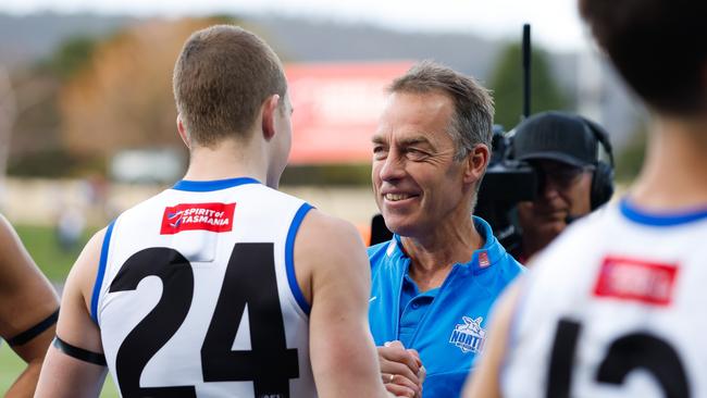 Alastair Clarkson celebrates the Kangaroos shock win over the Suns on Saturday. Picture: Dylan Burns/AFL Photos via Getty Images