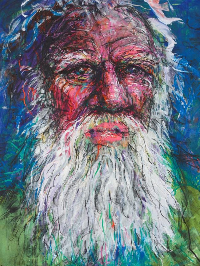 Archibald Prize 2020 finalist Dark Emu' – portrait of Bruce Pascoe; by Byron Shire resident Craig Ruddy; acrylic, oil, charcoal and varnish on canvas; 168 x 153 cm.