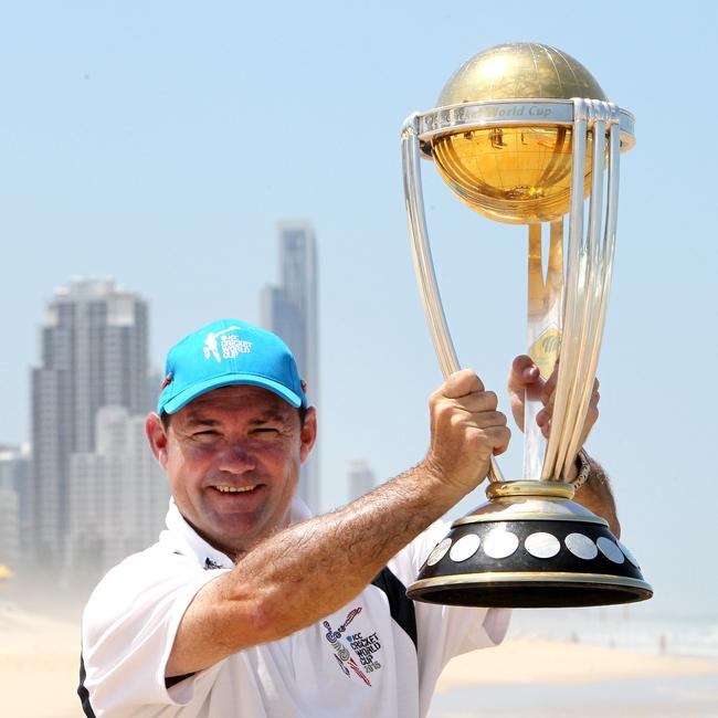 Former Australian cricketer Jimmy Maher with the ICC Cricket World Cup trophy. Mr Maher was a 1989 graduate of St Augustine’s College. Picture: Mike Batterham