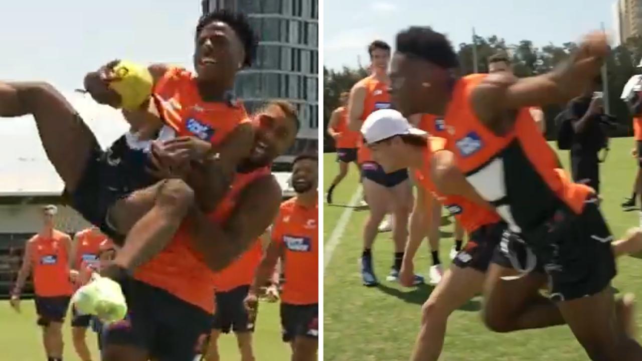 ‘That was me going 60 per cent’: Major US streaming star rocks up at training, races GWS players