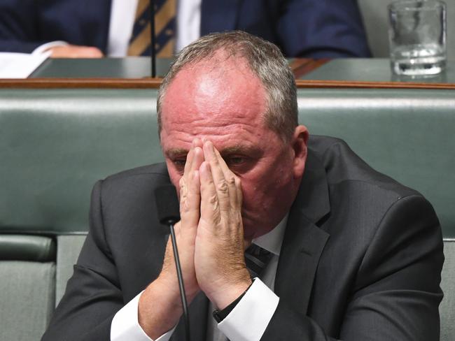 Nationals MP Barnaby Joyce in parliament on Tuesday. Picture: AAP’s Lukas Coch