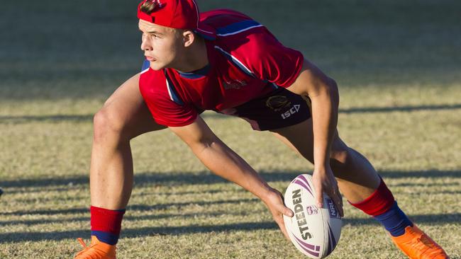 Jake Simpkin trains with the Darling Downs Under 18's rugby league team. Wednesday, 23rd May, 2018.