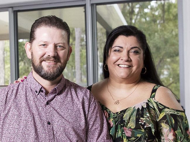 Carmen James (49), and her husband Keith James (51) posing at their home at 103 Birchwood Cres, Brookwater, Brisbane, 28th of June 2020. (News Corp/Attila Csaszar)