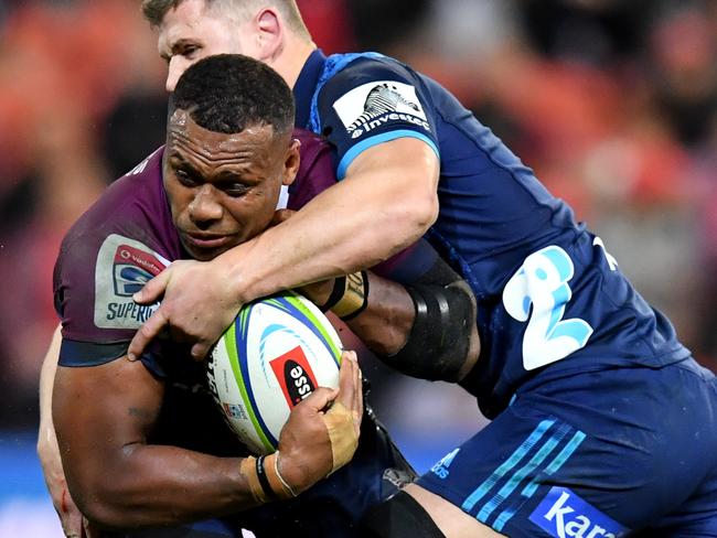 Queensland’s Samu Kerevi in action against the Blues on Friday night. Picture: AAP