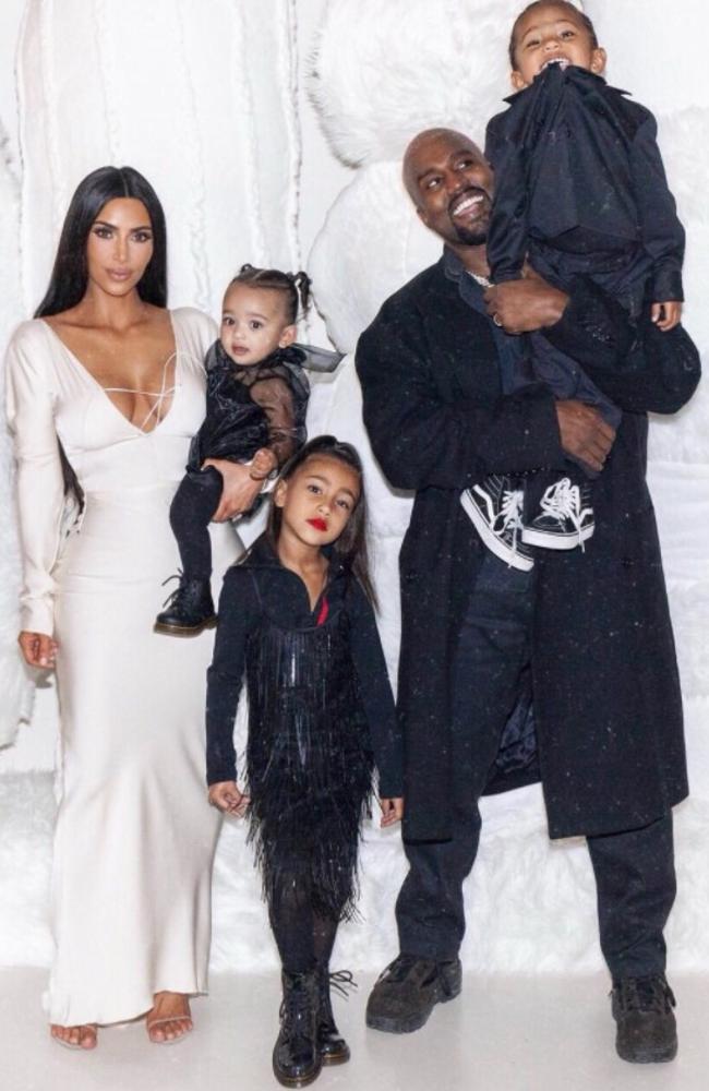 Kim K and husband Kanye West posed with their two daughters, Chicago and North, and their son Saint. Picture: Kim Kardashian/Instagram