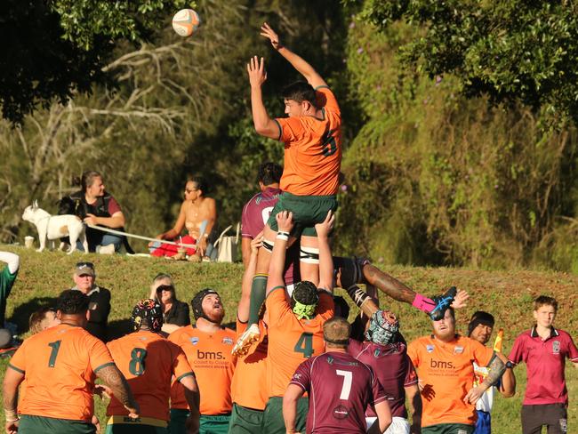 Nerang Bulls vs Surfers Paradise Dolphins Gold Coast District Rugby Union clash.Surfers Player No5 Dylan WoosterNerang Player NoPic Mike Batterham