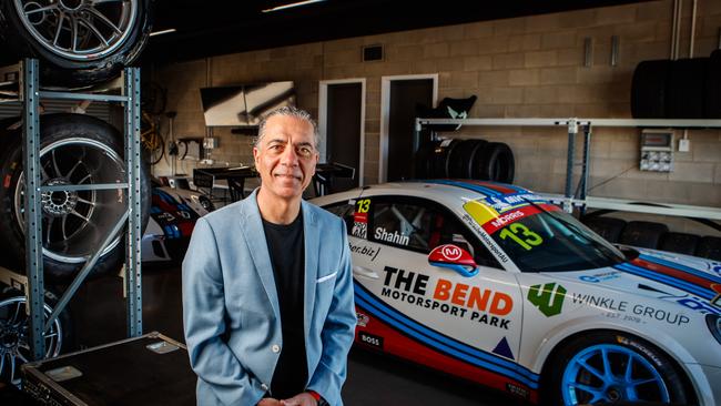 Sam Shahin in his garage at The Bend Motorsport Park. Picture: Matt Turner.