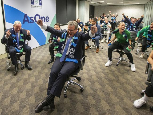 Australian and New Zealand football officials react after being awarded the hosting rights to the 2023 FIFA Women’s World Cup.