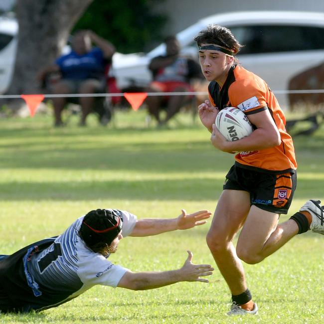 Townsville Ruby League A grade game between Herbert River and Western Lions. Lions Keyleb Vosseler. and Herbert's Jayden Torrisi. Picture: Evan Morgan