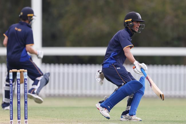 Harry DeSouza batting for Northern Suburbs against Toombul in their Under 17 cricket clash at Ian Healy Oval on Sunday. Picture Lachie Millard