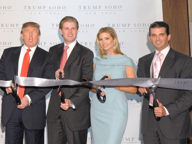 Donald Trump and his children Eric Trump, Ivanka Trump and Donald Trump Jr. attend the ribbon cutting ceremony for Trump SoHo New York at Trump SoHo on April 9, 2010 in New York City. Picutre: Michael Loccisano/Getty Images for Trump SoHo