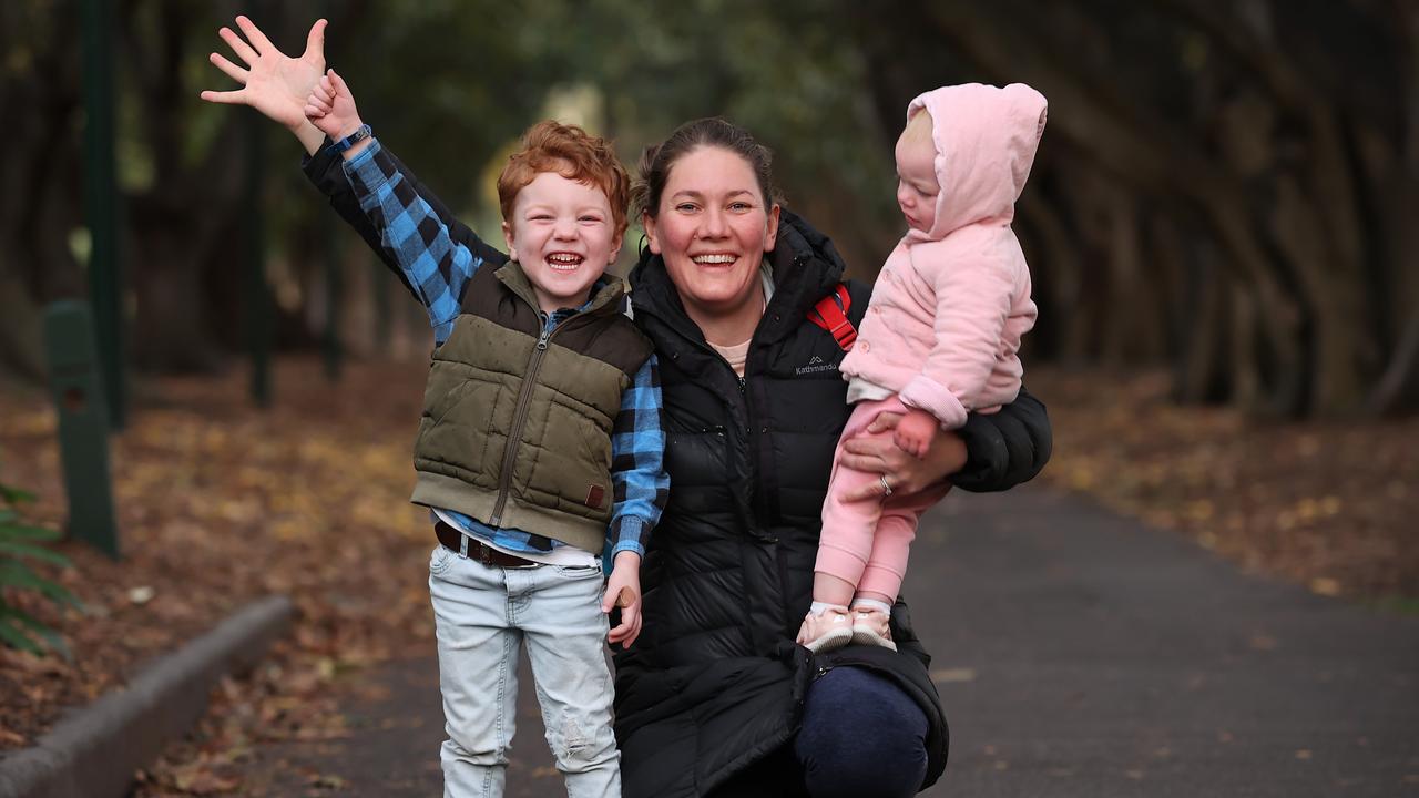 PMum Estee Gatacre celebrates the revamp with Charlie, 4 and Pippa, 14 months. Picture: David Caird