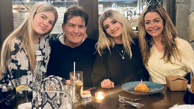 Charlie Sheen, Denise Richards and daughters, Lola (left) &amp; Sami Sheen (2nd right) in March 2021. Picture: Instagram