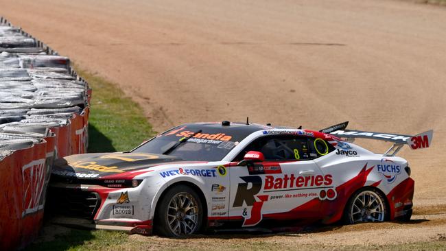 Andre Heimgartner's Brad Jones Racing Chevrolet Camaro sits in a gravel trap, triggering a safety car. Picture: Getty