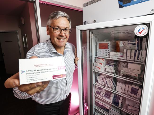 Dr Tim Jackson with his practice’s COVID-19 vaccines. Picture: Zak Simmonds