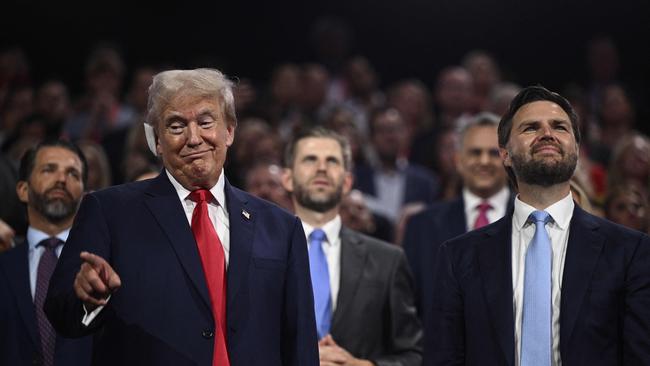 Donald Trump with Republican vice-presidential candidate JD Vance in Milwaukee on Tuesday (AEST). Picture: AFP