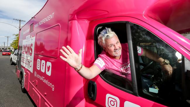 Former Geelong mayor Darryn Lyons in his election bus. Picture: Tim Carrafa