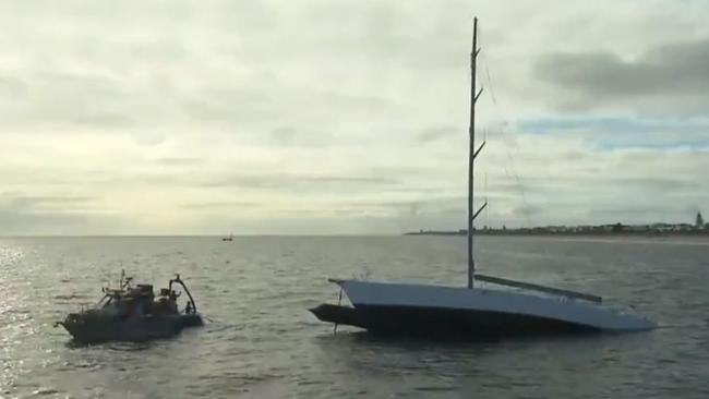 Almost a week after sinking off Grange jetty, former Sydney to Hobart racer Helsal II has finally been recovered. Picture: 7NEWS