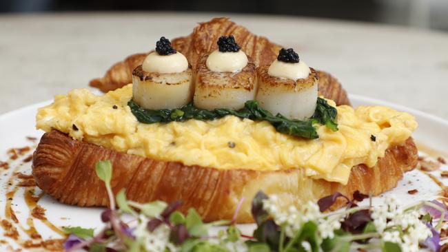 Scrambled egg and scallop croissant.