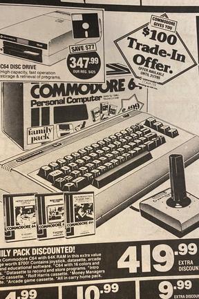 A Commodore 64 family pack. Advertisements in the Gold Coast Bulletin, July 1985