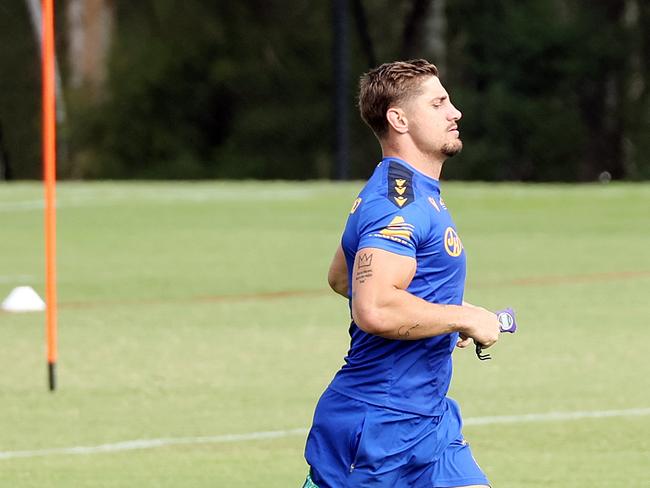 DAILY TELEGRAPH. MAY 6, 2025. Pictured is Zac Lomax during Parramatta Eels training at their Centre of Excellence in Kellyville today. Picture: Tim Hunter.
