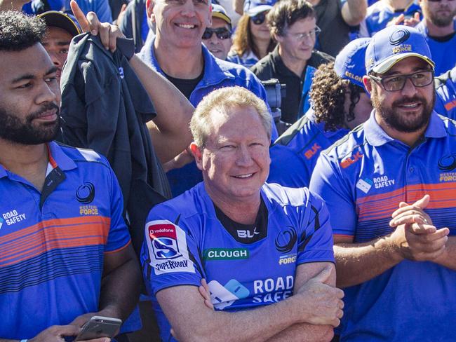 Andrew Forrest in the crowd during a rally at the Force HQ in Perth, Sunday, August 20, 2017. An estimated 10,000 Western Force fans have rallied in Perth against the Super Rugby club's axing by the Australian Rugby Union. (AAP Image/Tony McDonough) NO ARCHIVING