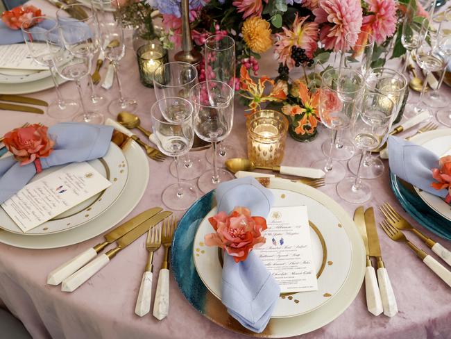 Place settings are displayed during an Australian State Dinner media preview. Picture: Anna Moneymaker