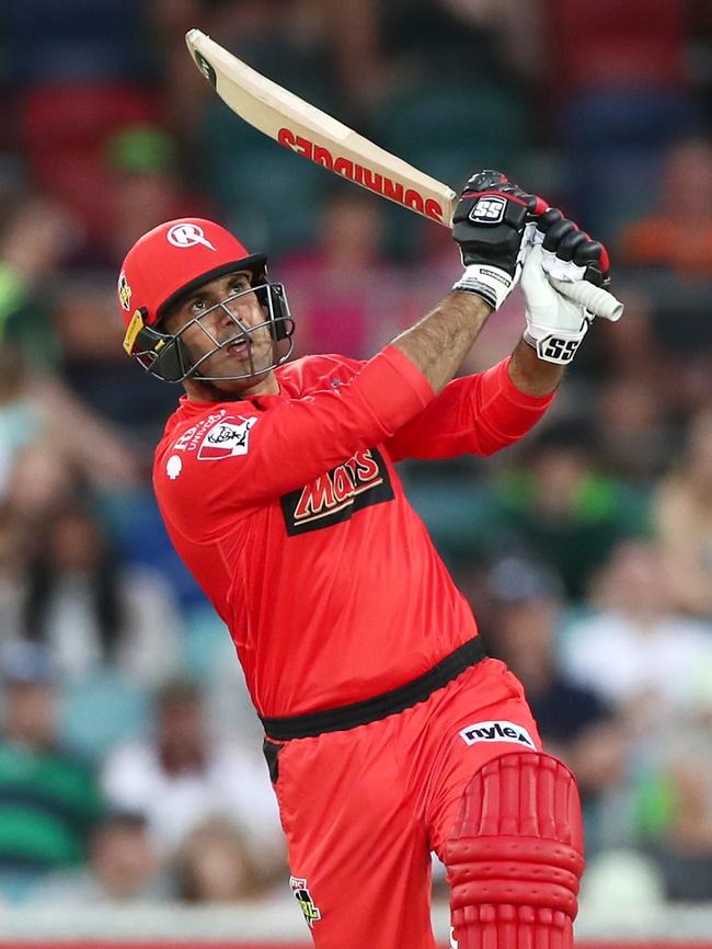 CANBERRA, AUSTRALIA - JANUARY 15: Mohammad Nabi of the Renegades  bats during the Big Bash League match between the Sydney Thunder and the Melbourne Renegades at Manuka Oval on January 15, 2020 in Canberra, Australia. (Photo by Cameron Spencer/Getty Images)