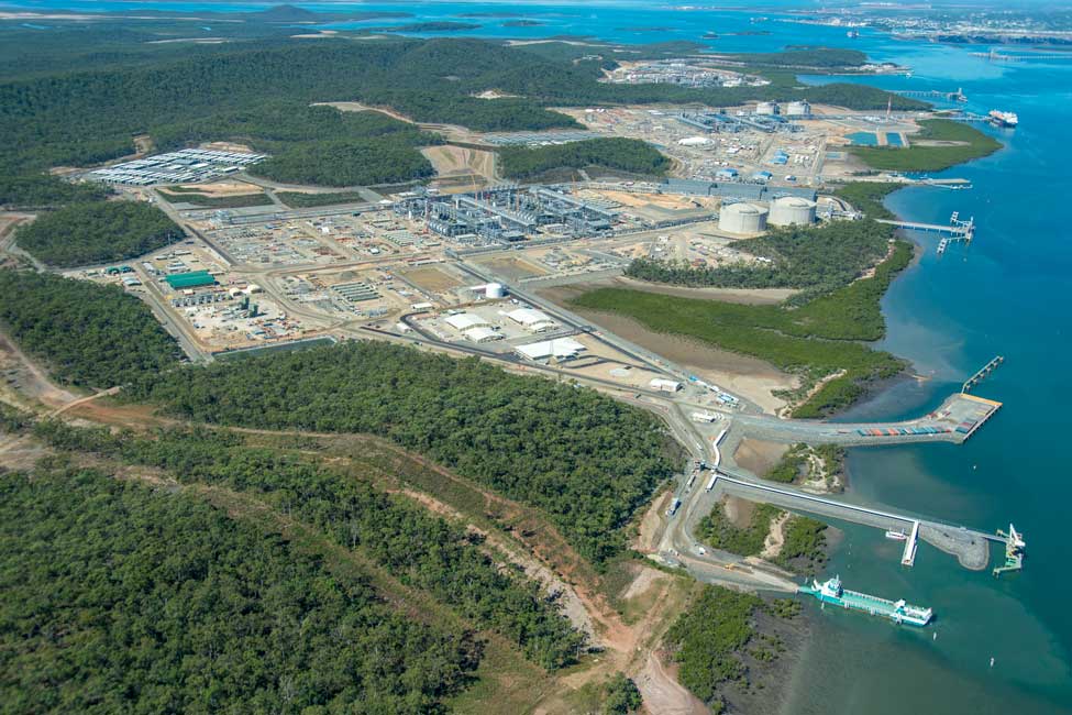 LNG plants on Curtis Island, Gladstone in May 2015. Picture: Bechtel