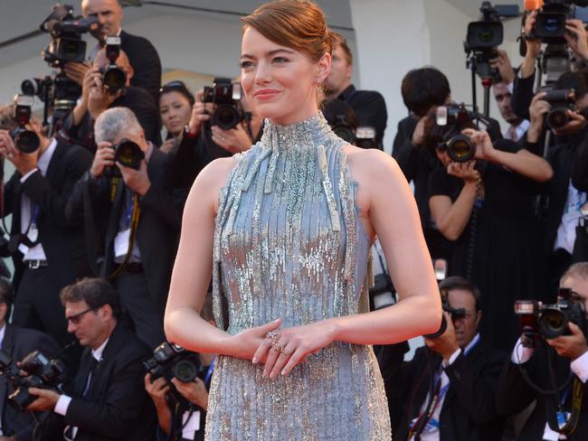 The actress sparkles in a high-neck custom Atelier Versace gown.