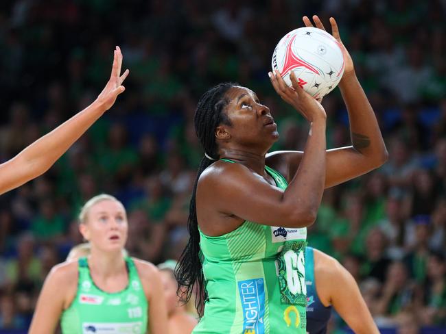 Jhaniele Fowler picked up where she left off with a perfect shooting night. Picture: James Worsfold/Getty Images