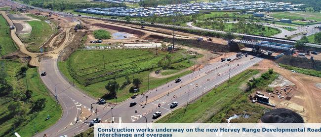 Construction works underway on the new Hervey Range Developmental Road interchange and overpass. Picture: TMR.