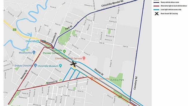 ROADWORKS: The Warrego Highway at the Queensland Rail open level crossing in Chinchilla will be close for 36 hours. Picture: Contributed