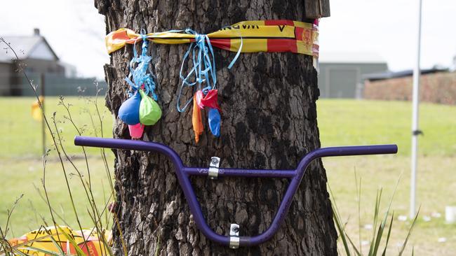 A shrine at the crash site in Buxton in memory of the young who lost their lives recently in a single car crash south of Sydney. Picture: NCA NewsWire / Simon Bullard