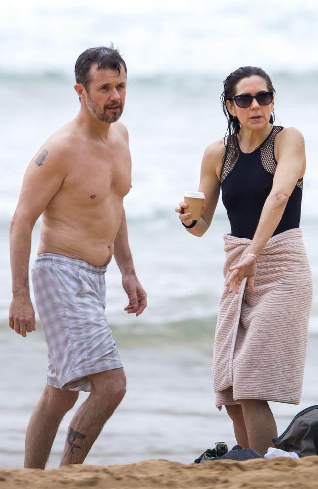 Like most of us in the morning, coffee was on the menu. Princess Mary and her royal family hit Sydney’s Palm Beach for a dip before they head to Tasmania for an Aussie Christmas. Picture: Media Mode