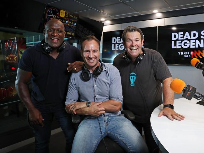 SUNDAY TELEGRAPH - Pictured in the Triple M studios today is Wendell Sailor, Jude Bolton and Gus Worland, who will be the new line up for The Deadset Legends show. Picture: Tim Hunter.