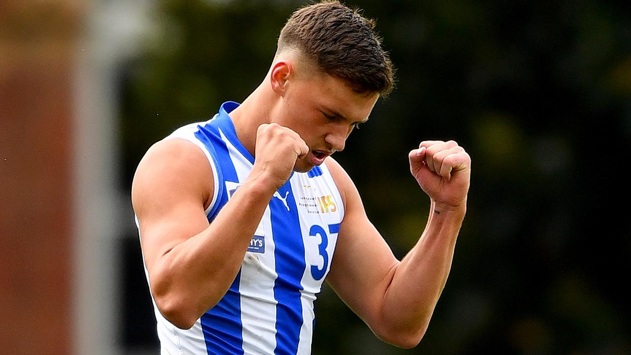 The son of AFL games record holder Brent Harvey, Cooper, will make his senior debut this week after booting 20 goals in 11 VFL games this season. Picture: Josh Chadwick / Getty Images