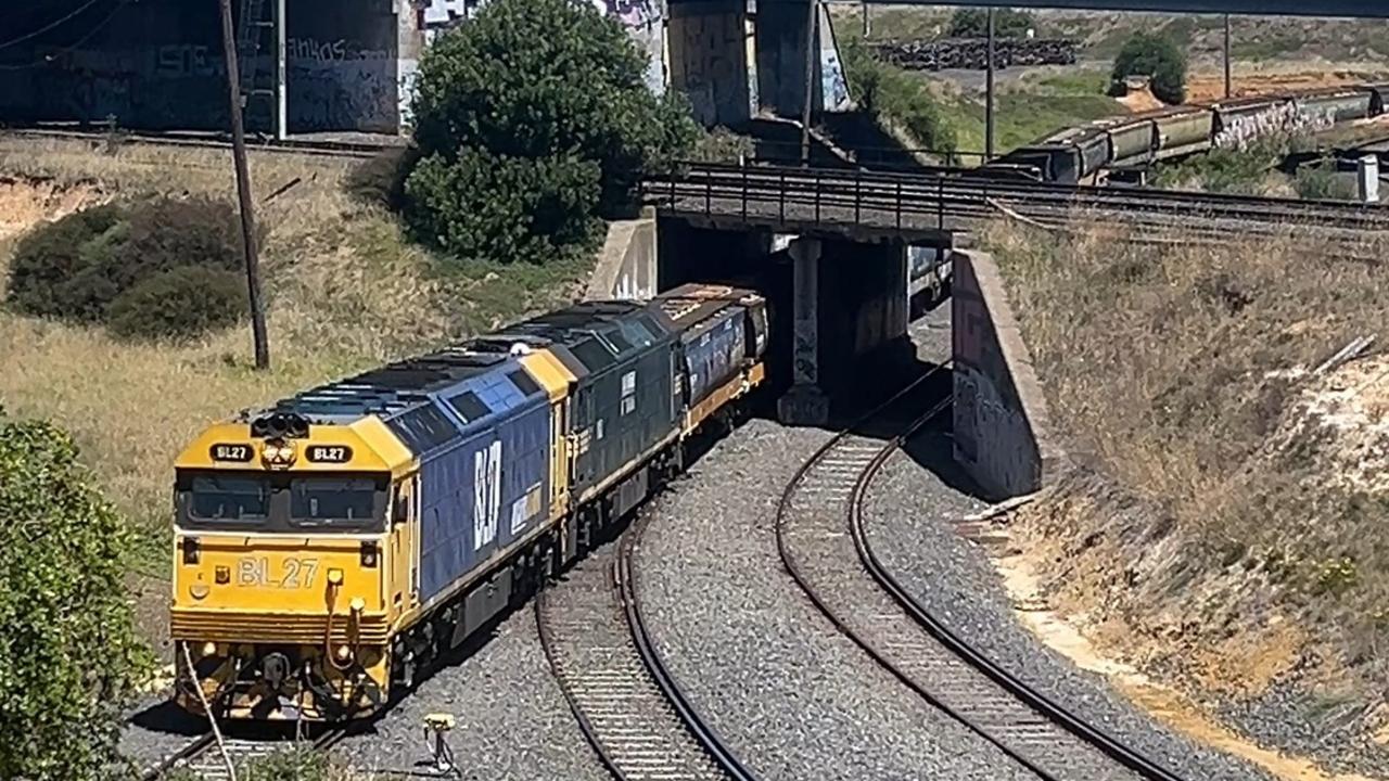 The freight train was forced to stop just before it's destination and caused a significant traffic jam. Picture: Eddie Russell