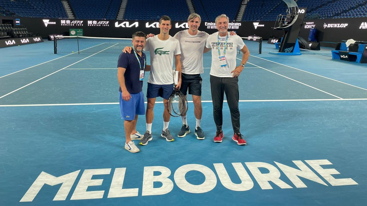 Novak Djokovic had a hit on Rod Laver Arena.