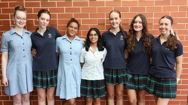 Mitcham Girls High School captains (L-R) Madeleine Schiller, Evie O'Connor, Ella Kamau Kigotho, Sukriti Sharma, Georgia Percival, Scarlett Wells, Lauren Riley. Picture: Supplied.