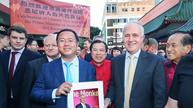 Huang Xiangmo with former prime minister Malcolm Turnbull at the 2016 Chinese New Year Lantern Festival. Picture: Supplied.