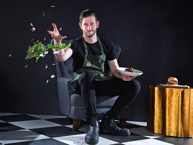 Chef Kyle McNamara with dishes plated for Boxing Day leftovers recipes at The Velveteen Rabbit in Caxton St.Friday December 20, 2024. Picture, John Gass