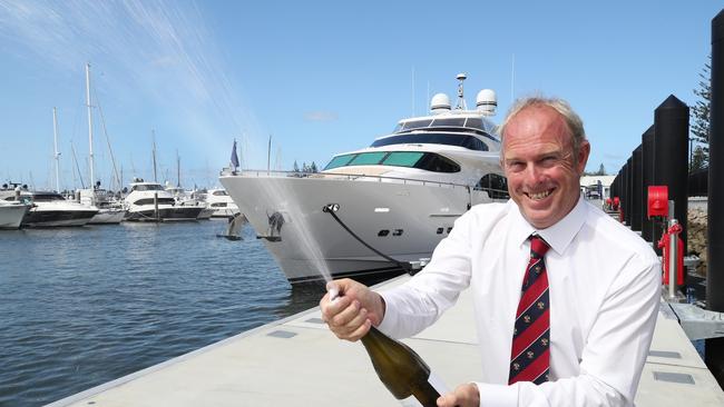 Southport Yacht Club General manager Brett James celebrating the new Superyacht berth official opening in Februrary. Picture Glenn Hampson