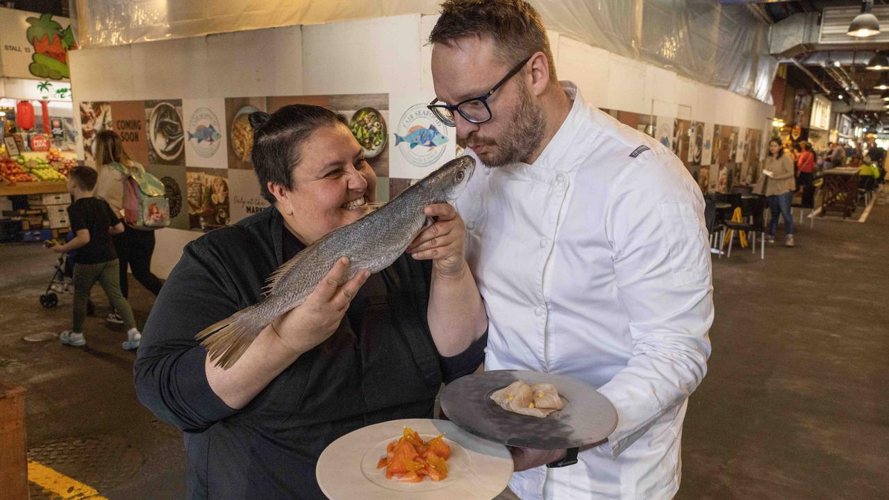 Francesca Romeo, co-founder Fair Seafood, with chef Sam Prance-Smith at the Central Market. Picture: Kelly Barnes