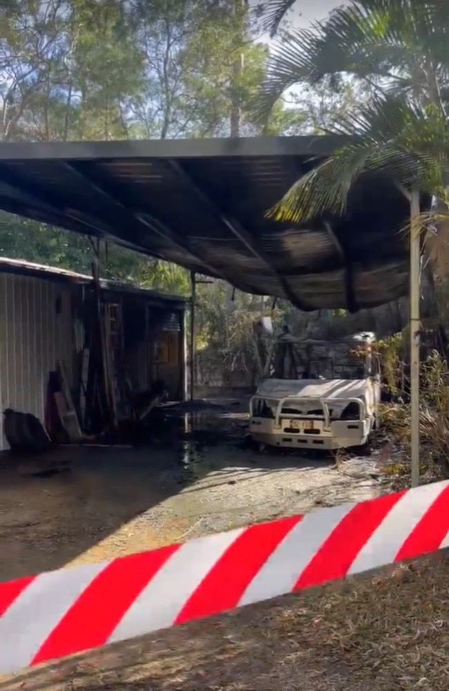 A shed and motor home have been damaged after a fire broke out on a Mudgeeraba property. Picture: Tahlia Leathart