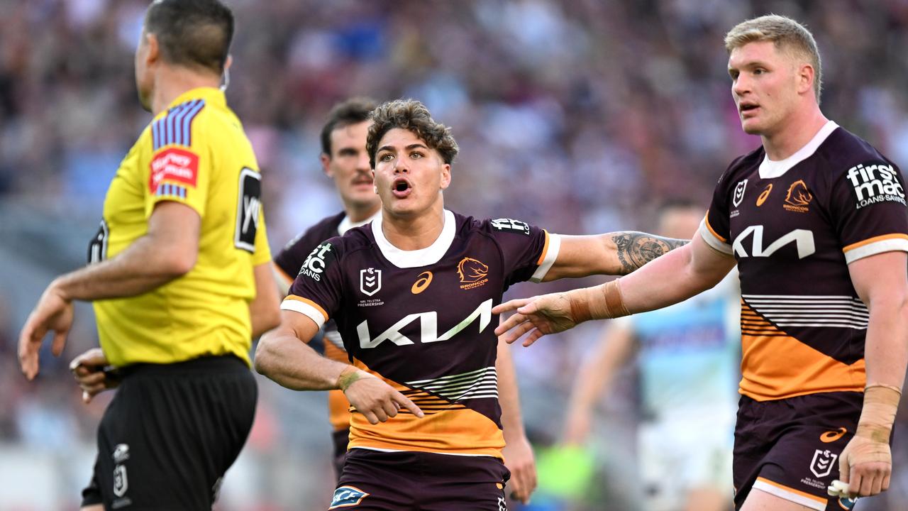 Reece Walsh blows up at the referee. Picture: NRL Photos