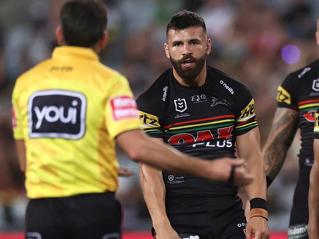 Josh Mansour reacts after knocking the ball on during the NRL Preliminary Final match between the Penrith Panthers and the South Sydney Rabbitohs. Picture: Cameron Spencer/Getty Images